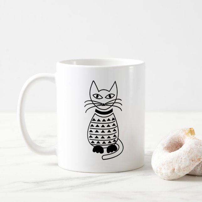 Geometrisk Katt Svart och Vit  Kaffemugg (Med munk)