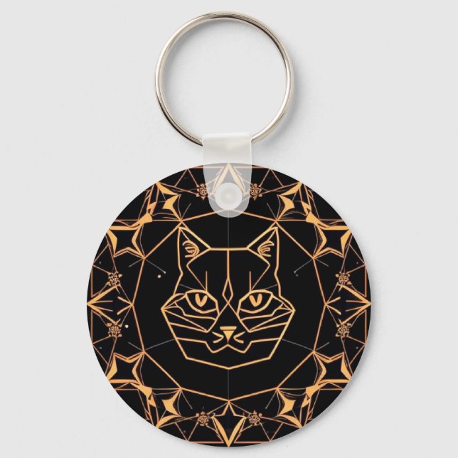 Geometrisk kattdesign med guldlinjer nyckelring (Framsida)