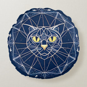 Geometrisk kattdesign med symmetriska mönster rund kudde