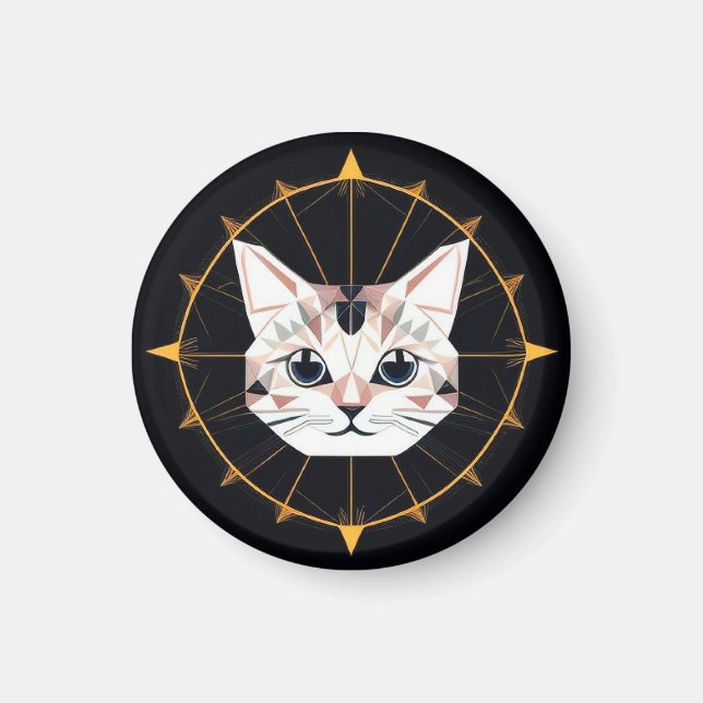 Geometrisk kattdesign omgiven av gyllene stjärnor magnet (Framsidan)