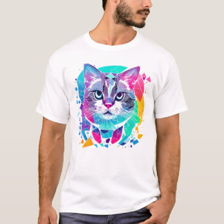 Geometrisk katter av katt abstrakt av katt, färglö t shirt