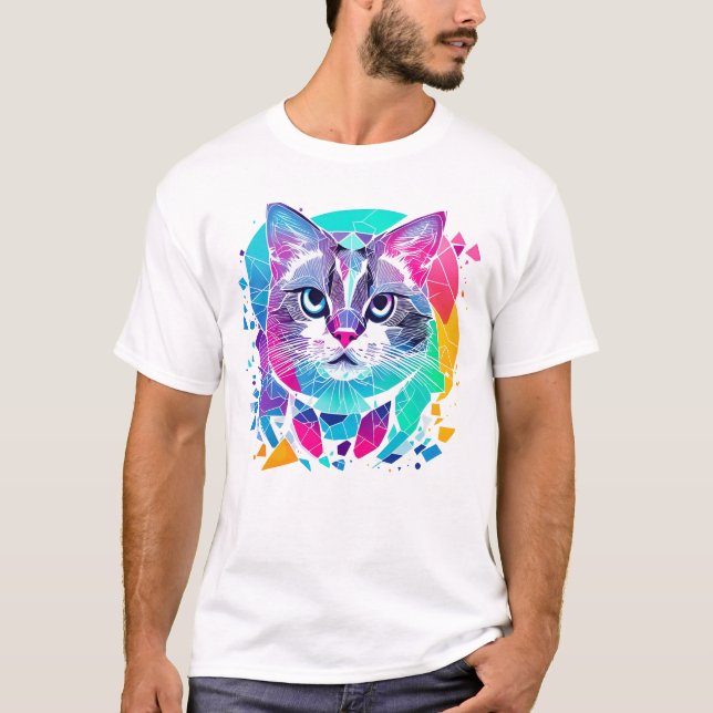 Geometrisk katter av katt abstrakt av katt, färglö t shirt (Framsida)