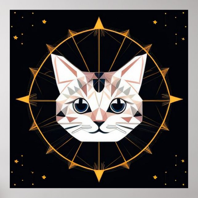 Geometrisk Kattkonst Med Guldstjärnor För Modern D Poster (Framsidan)