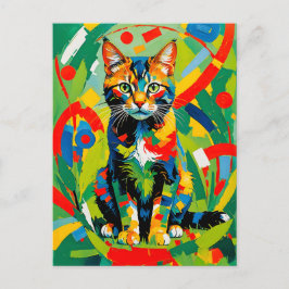 Geometrisk kattporträtt med katt Vykort