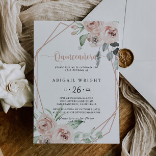 Geometrisk klassisk dammig rosa ros Quinceañera Inbjudningar