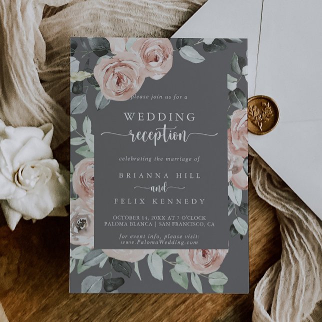 Geometrisk Klassisk Ros Grå Bröllopsmottagning Inbjudningar (Skapare uppladdad)