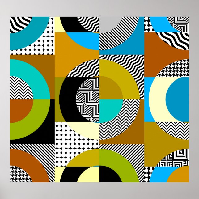 Geometrisk kollage: cirklar, vintage mönster. poster (Framsidan)