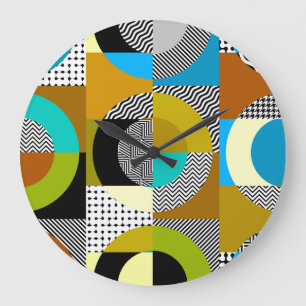 Geometrisk kollage: cirklar, vintage mönster. stor klocka