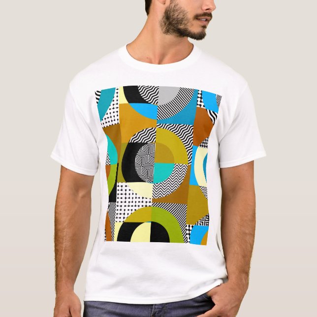 Geometrisk kollage: cirklar, vintage mönster. t shirt (Framsida)