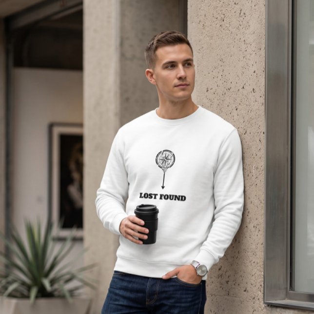 Geometrisk kompass Lost Found Vit Crewneck  Lång Ärmad Tröja (Skapare uppladdad)