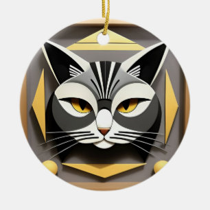 Geometrisk konst av en stiliserad katt abstrakt de julgransprydnad keramik