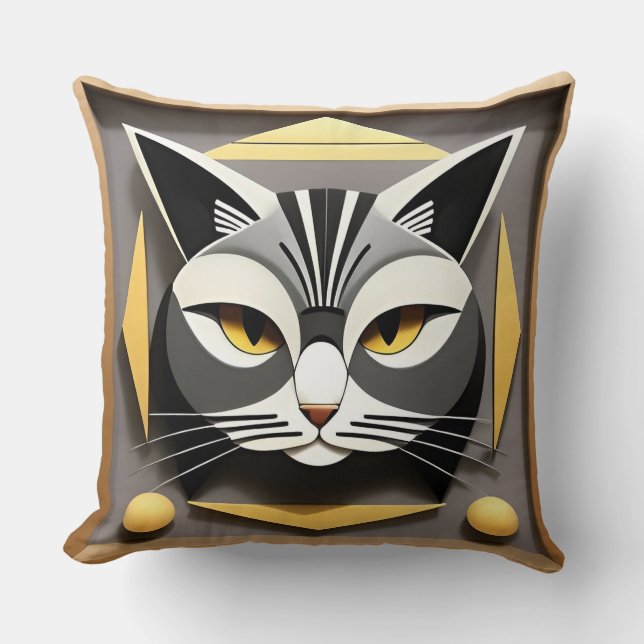 Geometrisk konst av en stiliserad katt abstrakt de kudde (Framsida)