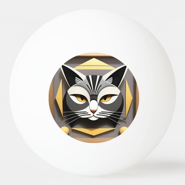 Geometrisk konst av en stiliserad katt abstrakt de pingisboll (Framsidan)
