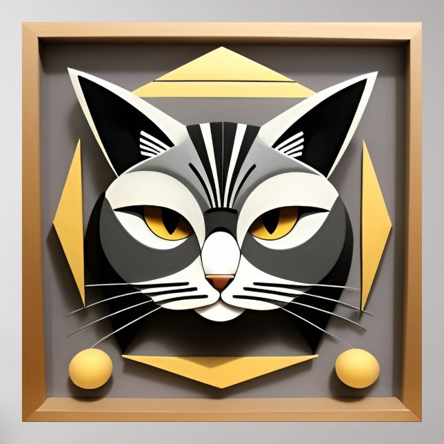 Geometrisk konst av en stiliserad katt Abstrakt de Poster (Framsidan)