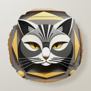 Geometrisk konst av en stiliserad katt abstrakt de rund kudde