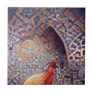 Geometrisk konst av marockansk lila lavender kakelplatta