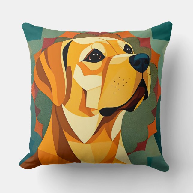Geometrisk konst med gul labrador retriever hund kudde (Framsida)
