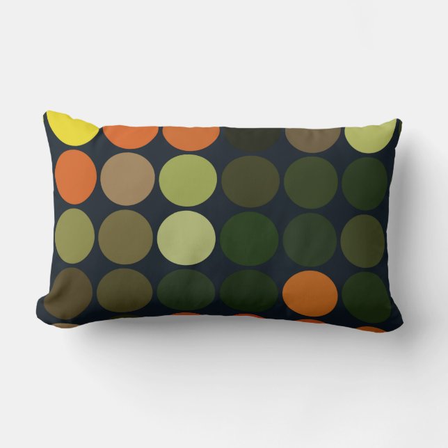 Geometrisk konstgult, orangen, grönt cirklar lumbarkudde (Framsida)