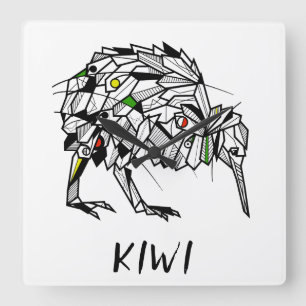 Geometrisk koru kiwi fyrkantig klocka