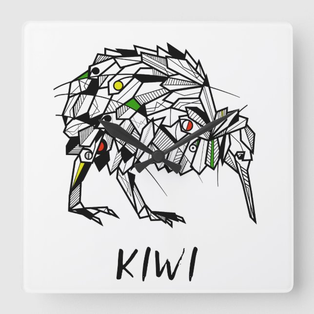 Geometrisk koru kiwi fyrkantig klocka (Framsida)