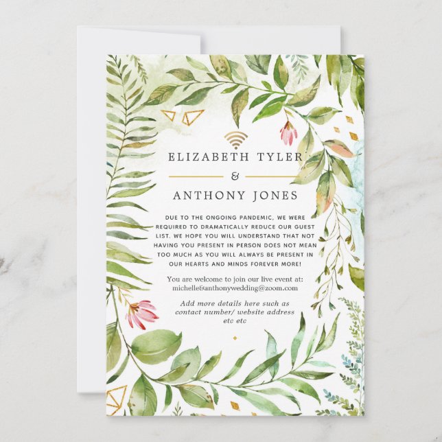 Geometrisk kristallgrönska virtuell bröllop meddelande (Framsida)