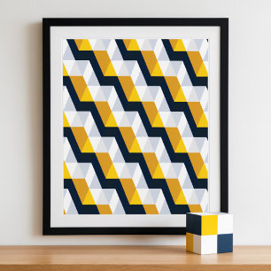 Geometrisk kub Mönster i Gult och vit Poster