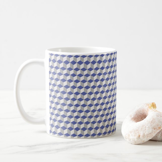 Geometrisk kub Mönster i Lila, Grått och vit Kaffemugg (Med munk)