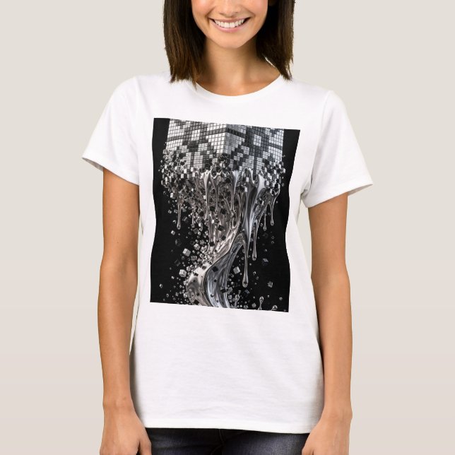 Geometrisk kub som smälter krom  t shirt (Framsida)