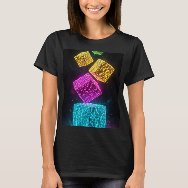 Geometrisk Kub Super 3D Neon T Shirt (Framsida)