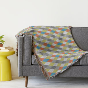 Geometrisk kubisk Gult och Grått Modern Abstrakt Mysfilt