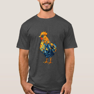 Geometrisk Kyckling Djur Konstarbeten Polygon Färg T Shirt