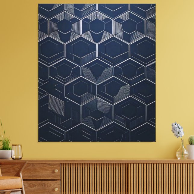 "Geometrisk legans: Hexagonal artist Canvastryck (Insitu (Vardagsrum))
