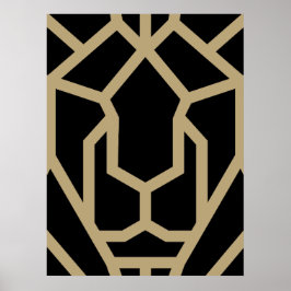 Geometrisk lejon abstrakt, modern konst svart poster