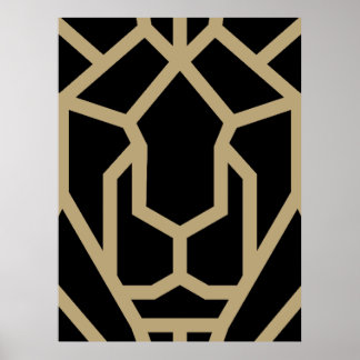 Geometrisk lejon abstrakt, modern konst svart poster