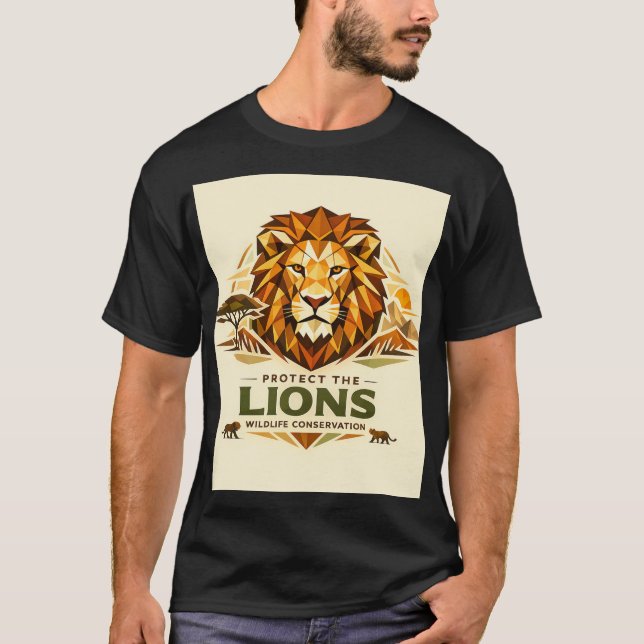 Geometrisk Lejon: Skydda det Vilda T Shirt (Framsida)