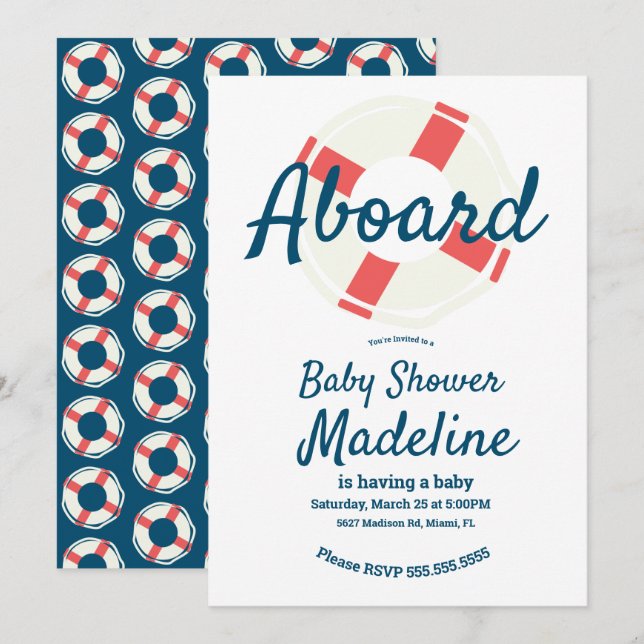 Geometrisk Life Spara Ring Nautical Baby Shower Inbjudningar (Fram/baksida)