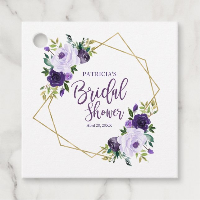 Geometrisk Lila Guld Blommig Bröllopsfest Gåvor Etiketter (Framsida)