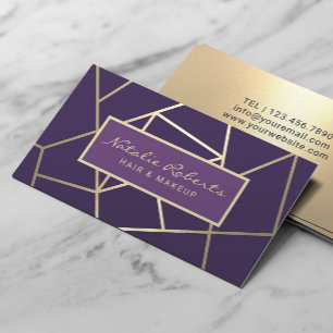 Geometrisk Lila & Guld Hair Stylist Beauty Salon Visitkort
