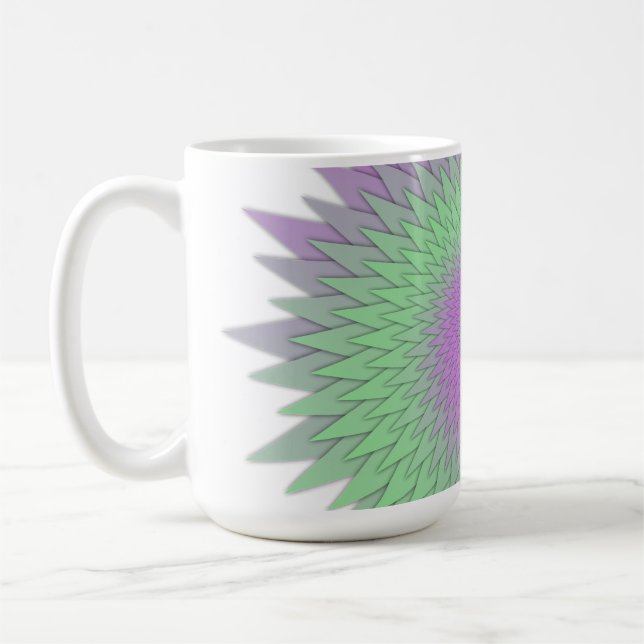 Geometrisk lila och grön kaffemugg (Vänster)