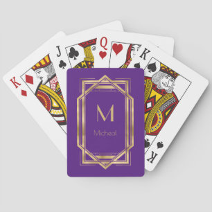 Geometrisk lila och Guld Monogram och Namn Casinokort