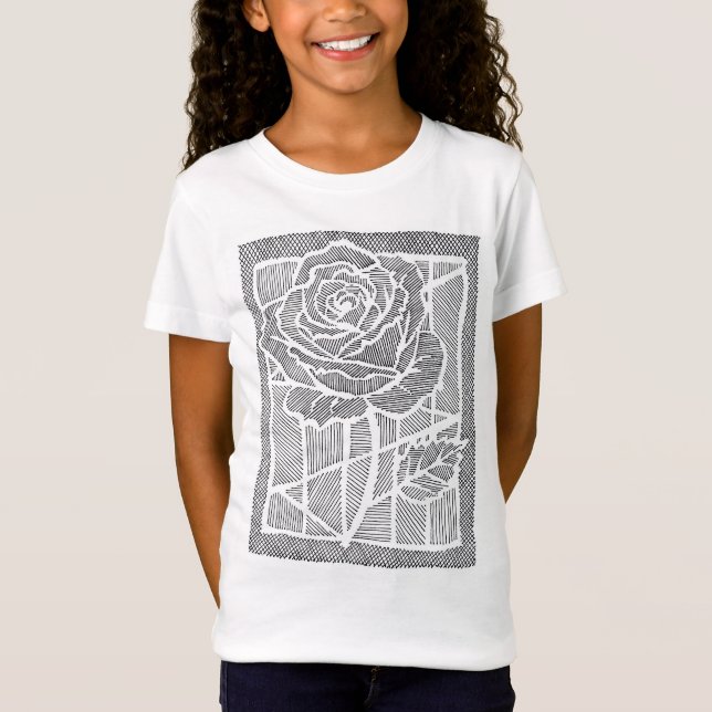 Geometrisk linjekonst Rosblomma Botanisk barn-T-sh T Shirt (Framsida)