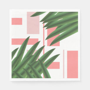 Geometrisk Luau Tropiska Palmblad Korallgrön Pappersservett