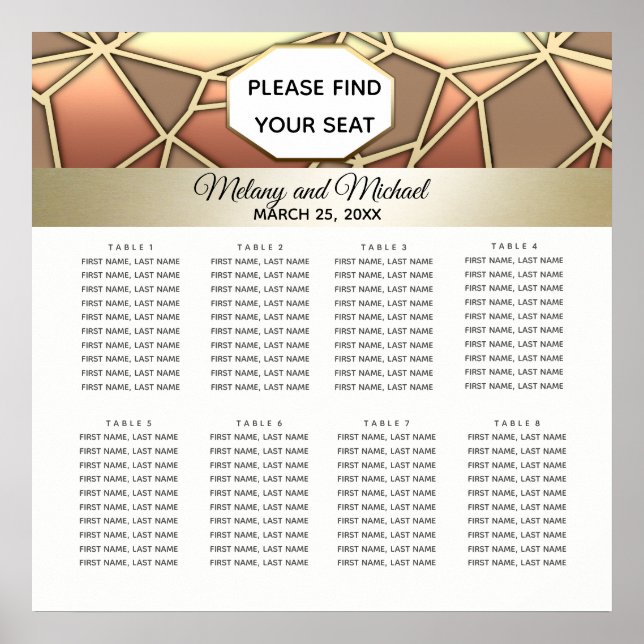 Geometrisk lyx modern guld /bronze bröllop poster (Framsidan)