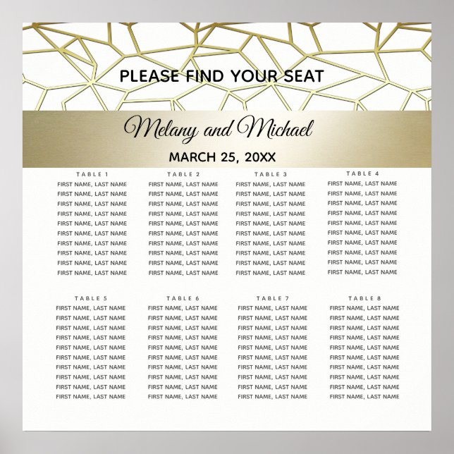 Geometrisk lyx modern guld/vit bröllop poster (Framsidan)