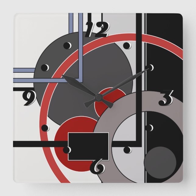 Geometrisk målning för svart och röd abstrakt fyrkantig klocka (Framsida)