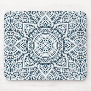 Geometrisk mandala för blåttvitblommigt musmatta