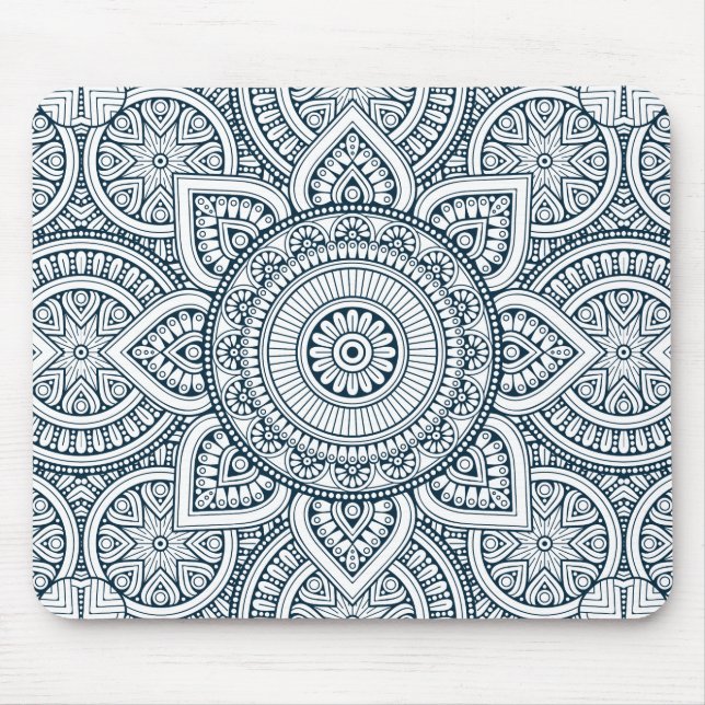 Geometrisk mandala för blåttvitblommigt musmatta (Framsidan)