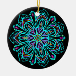Geometrisk Mandala för livligt neon på den svart Julgransprydnad Keramik