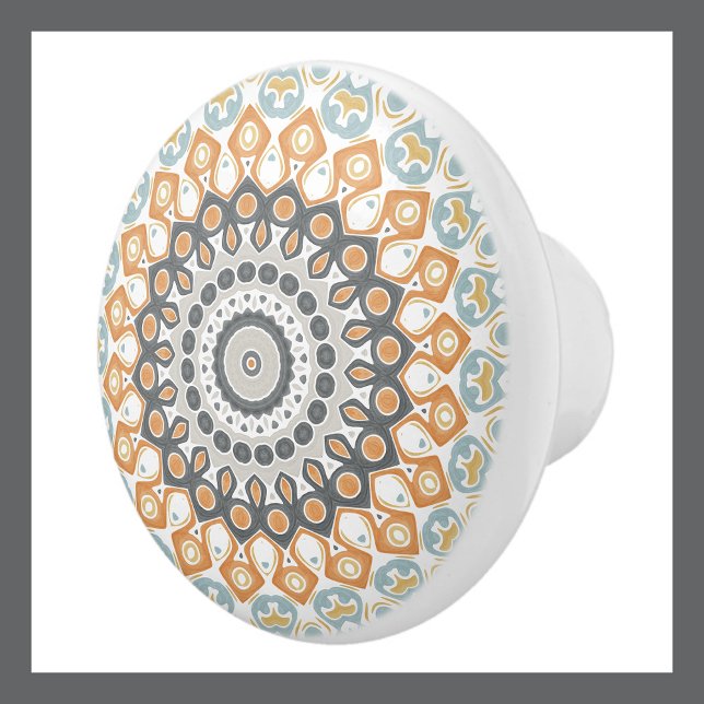 Geometrisk mandala i orange, grått och blått knopp (Skapare uppladdad)