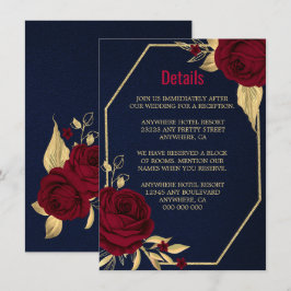 geometrisk marin blå detaljer i burgundisk blommig tilläggskort